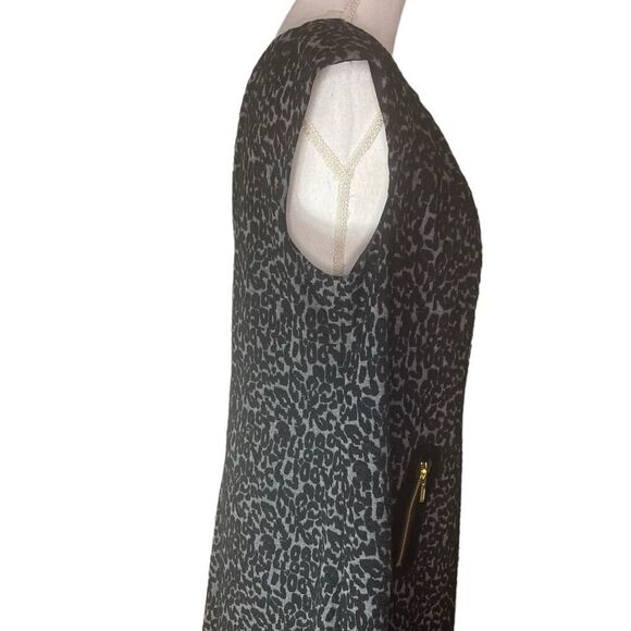 Eliza J Wm’s Sz 14W Black Gray Cheetah Print Textured Knit Zipper Sheath Dress - Picture 4 of 7